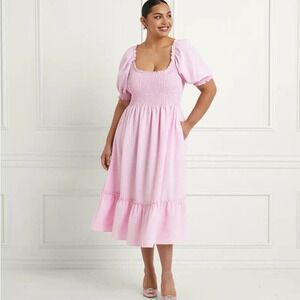 HILL HOUSE The Louisa Nap Dress Ballerina Pink Smocked Short Sleeve XXL NEW